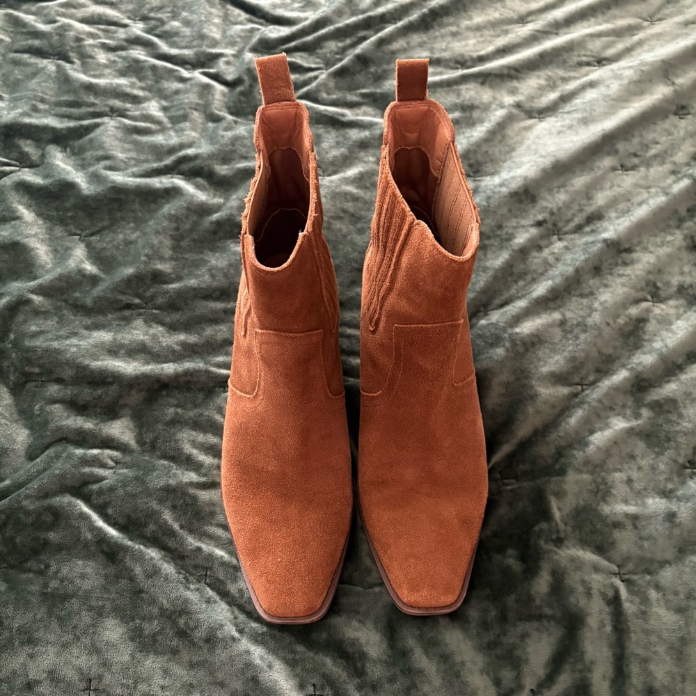 Women’s Brown Suede Ankle Boots with Square Toe and Stretch size 10